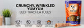 Healthy beef trachea tube dog chew treats showing crunchy outer texture
